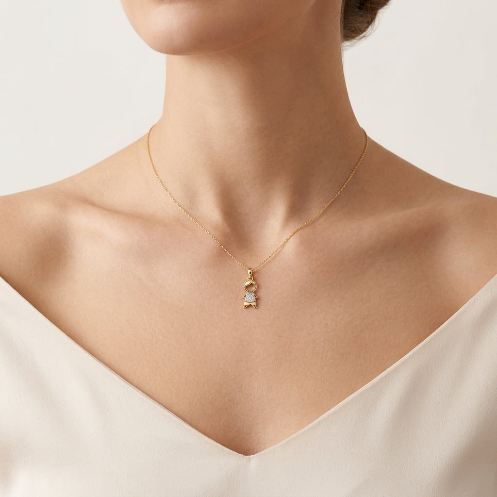 Boy Diamond Pendant worn by model - Vicenza Miami