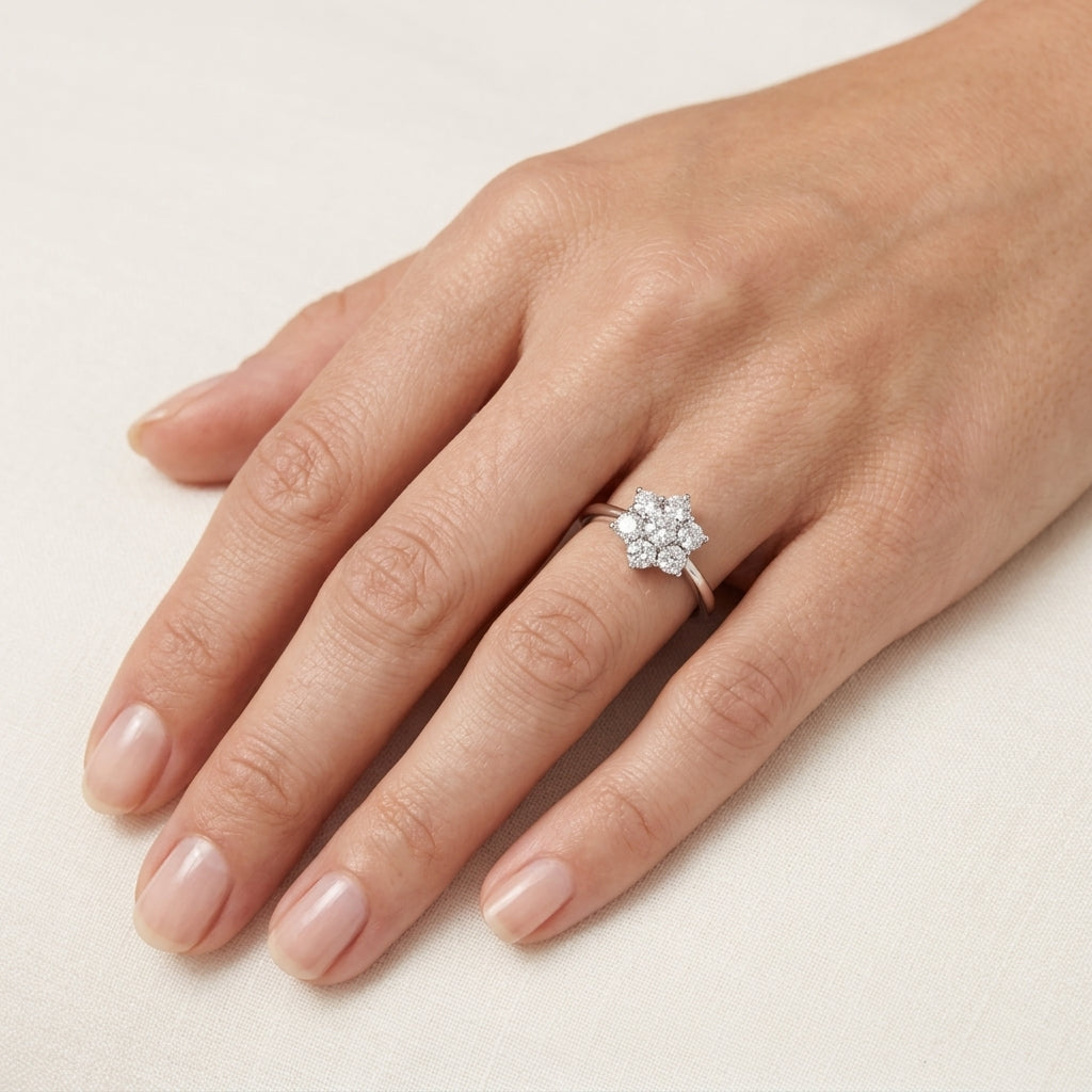 Refined Diamond Ring White Gold Diamond II worn by model - Vicenza Miami