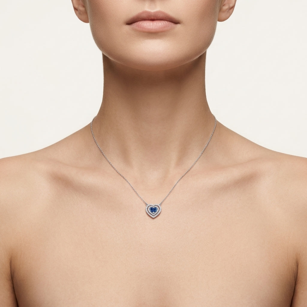 Opulent Blue Sapphire & Diamond Necklace worn by model - Vicenza Miami