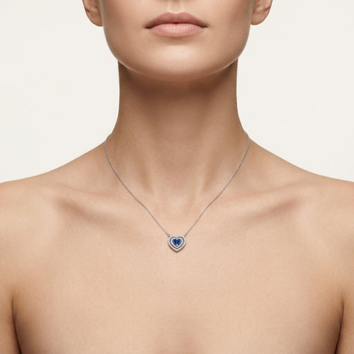 Opulent Blue Sapphire & Diamond Necklace worn by model - Vicenza Miami
