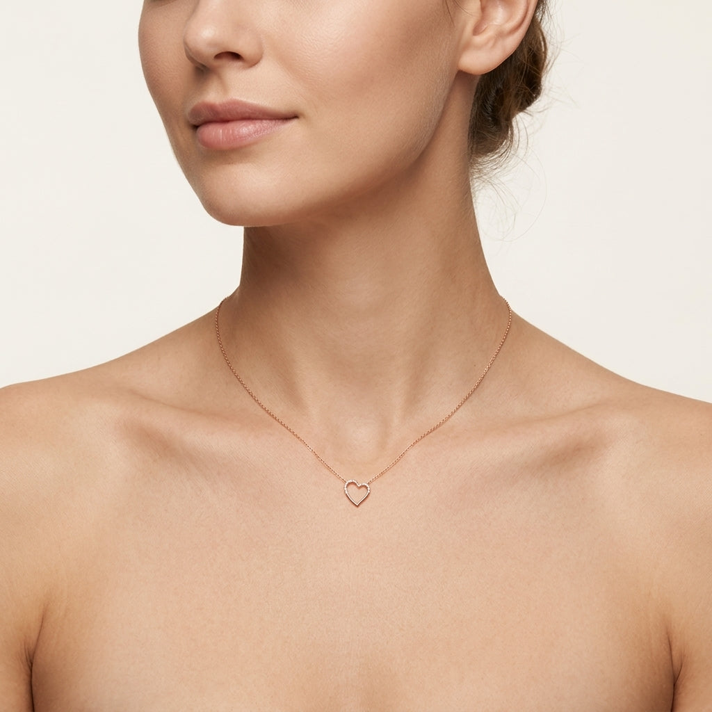 Radiant Heart Diamond Pendant worn by model - Vicenza Miami