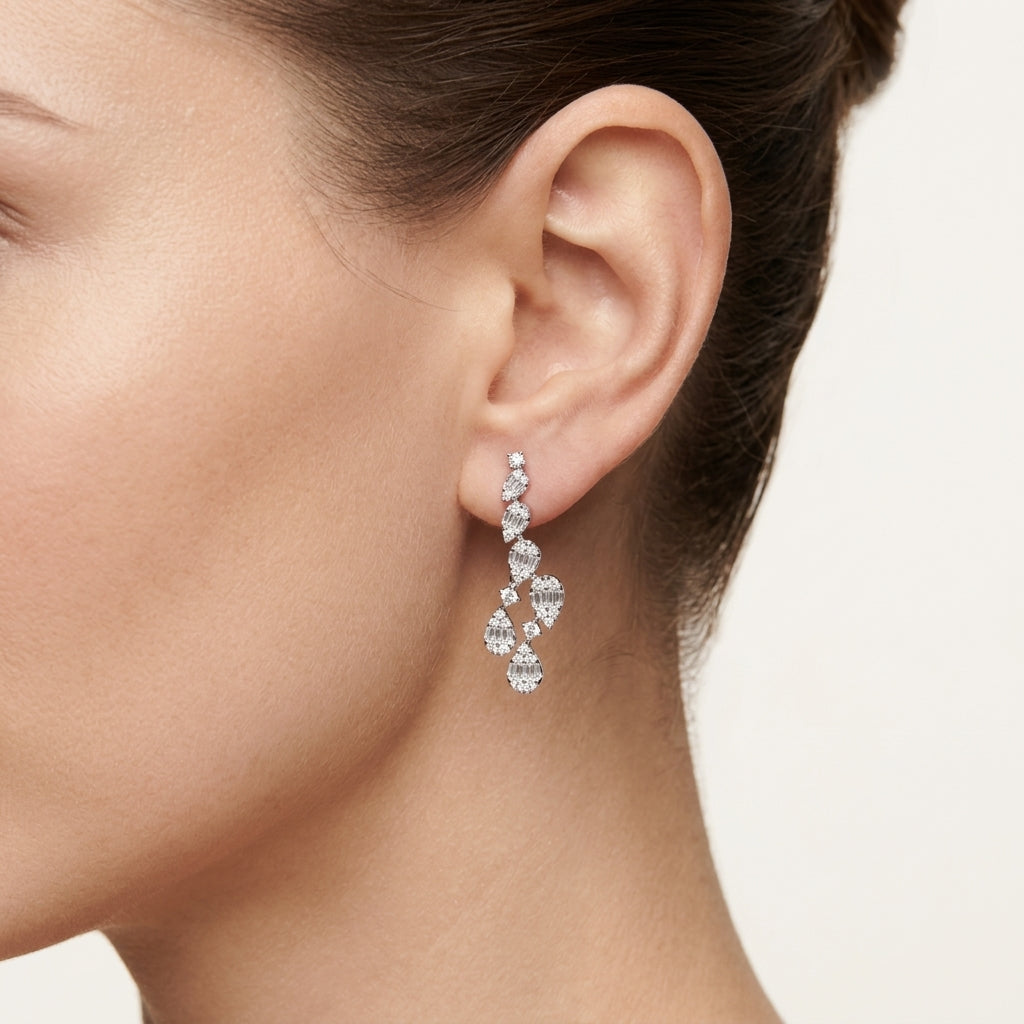 Cascade Diamond Earring worn by model - Vicenza Miami