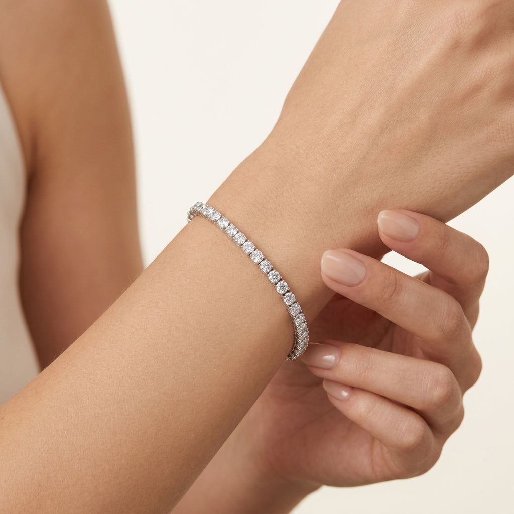 Petite Round Diamond Tennis Bracelet worn by model - Vicenza Miami
