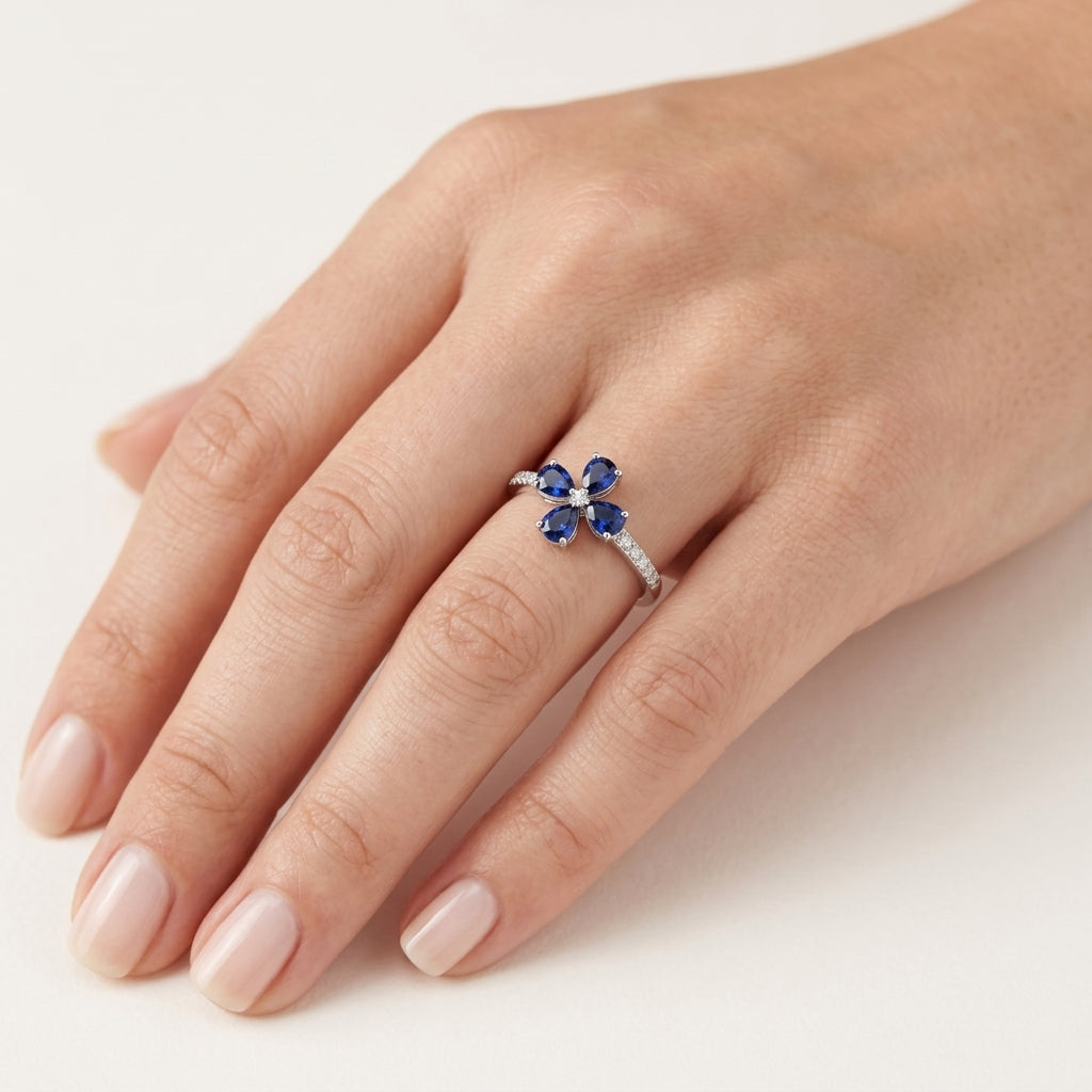 Opulent Blue Sapphire & Diamond Ring worn by model - Vicenza Miami