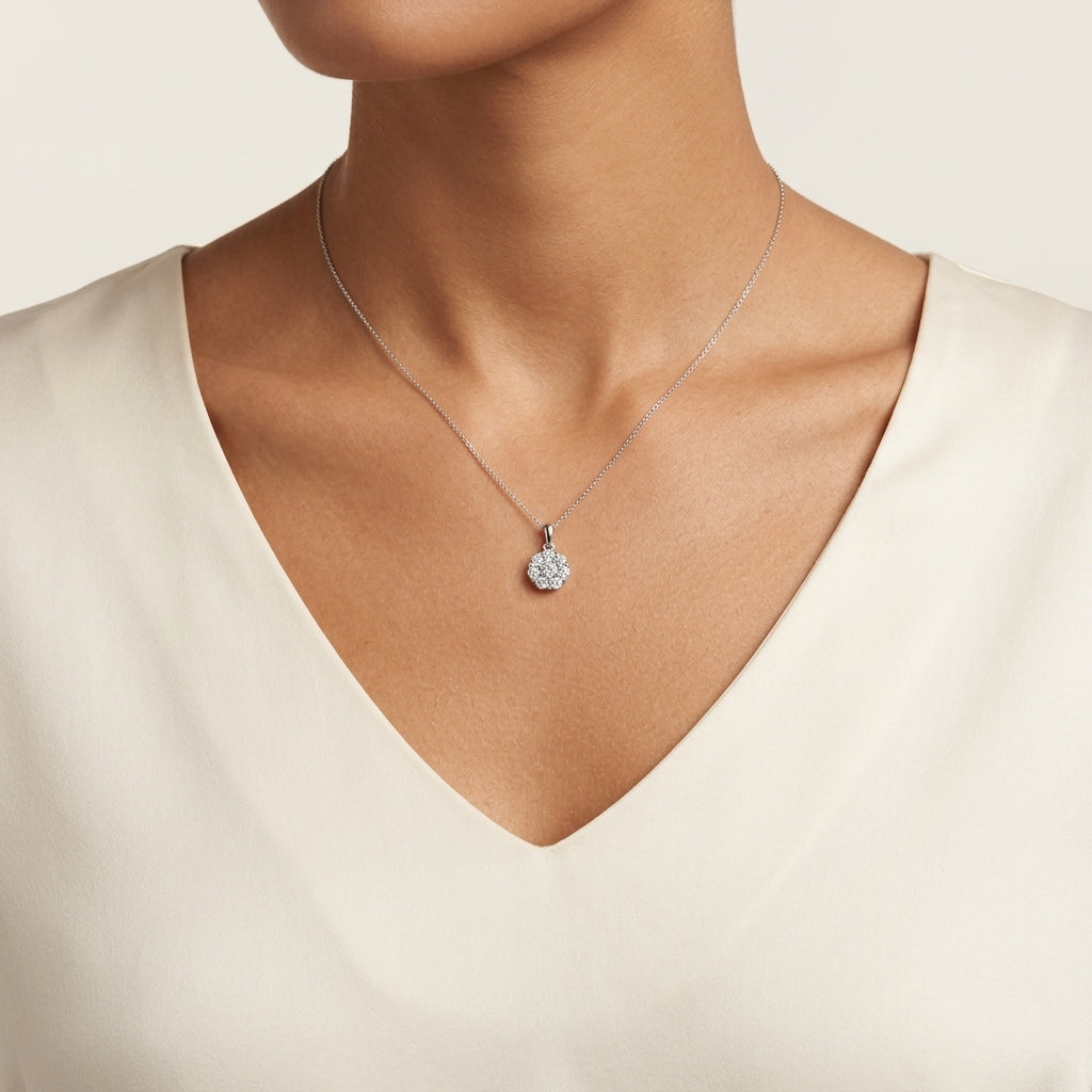 Radiant Diamond Pendant worn by model - Vicenza Miami