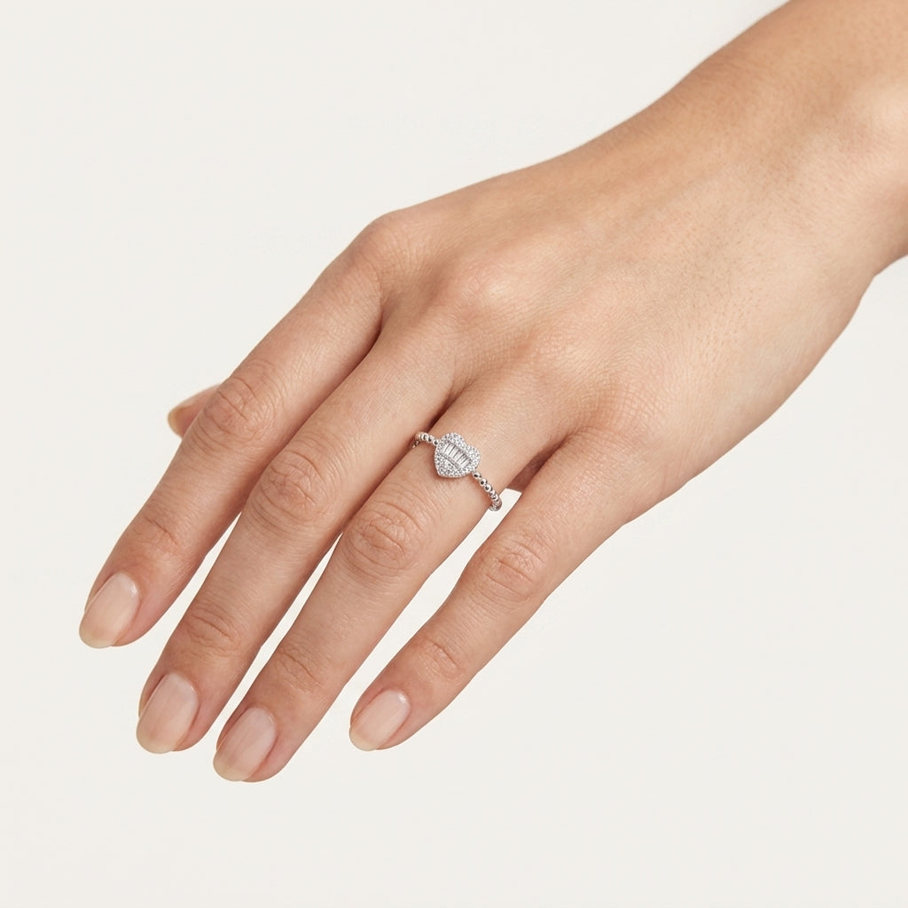 Gleaming Diamond Ring White Gold Diamond II worn by model - Vicenza Miami