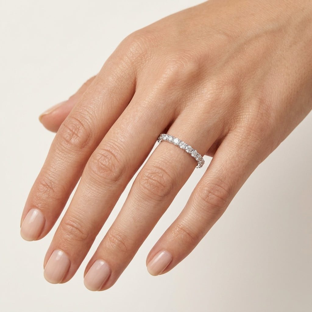 Enchanted Diamond Ring White Gold Diamond worn by model - Vicenza Miami