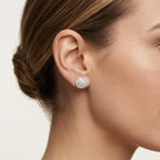 Resplendent Tanzanite Disc Earring worn by model - Vicenza Miami