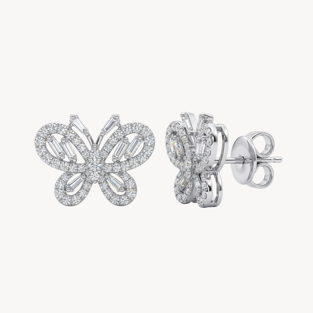 Baguette Diamond Butterfly Stud Earrings