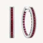 Classic Ruby Diamond Channel Set Hoop Earrings
