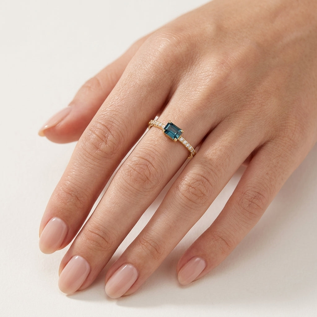 Elegant Diamond & Semi precious Ring worn by model - Vicenza Miami