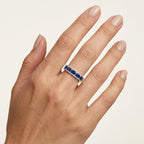 Noble Diamond & Blue Sapphire Ring worn by model - Vicenza Miami