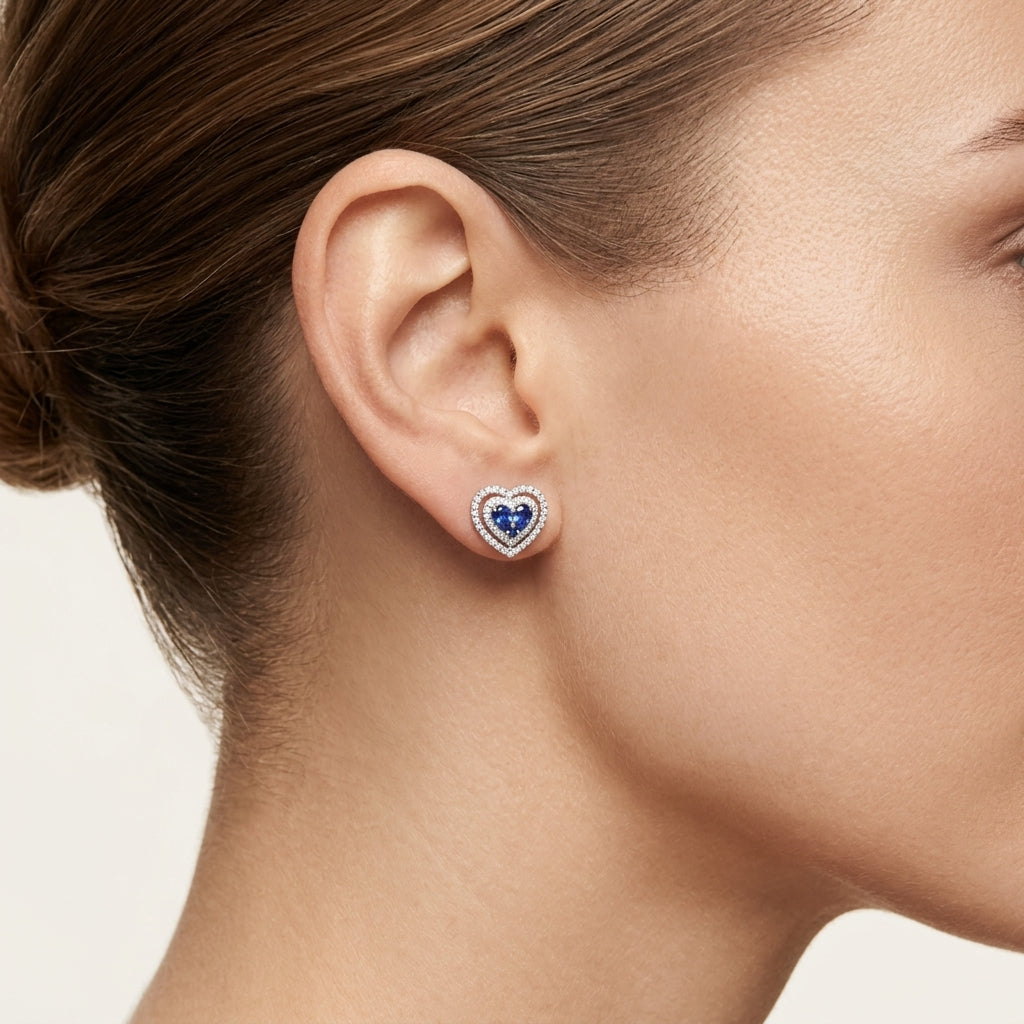Essence Blue Sapphire & Diamond Earring worn by model - Vicenza Miami
