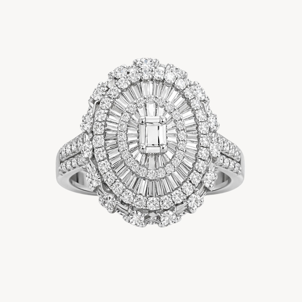 Emerald Cut Diamond Triple Halo Ring