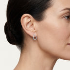 Baguette Diamond Multi-Row Hoop Earrings worn by model - Vicenza Miami