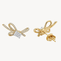 Emerald Cut Diamond Bow Stud Earrings