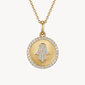 Hamsa Diamond Halo Pendant Necklace