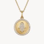 Hamsa Diamond Halo Pendant Necklace