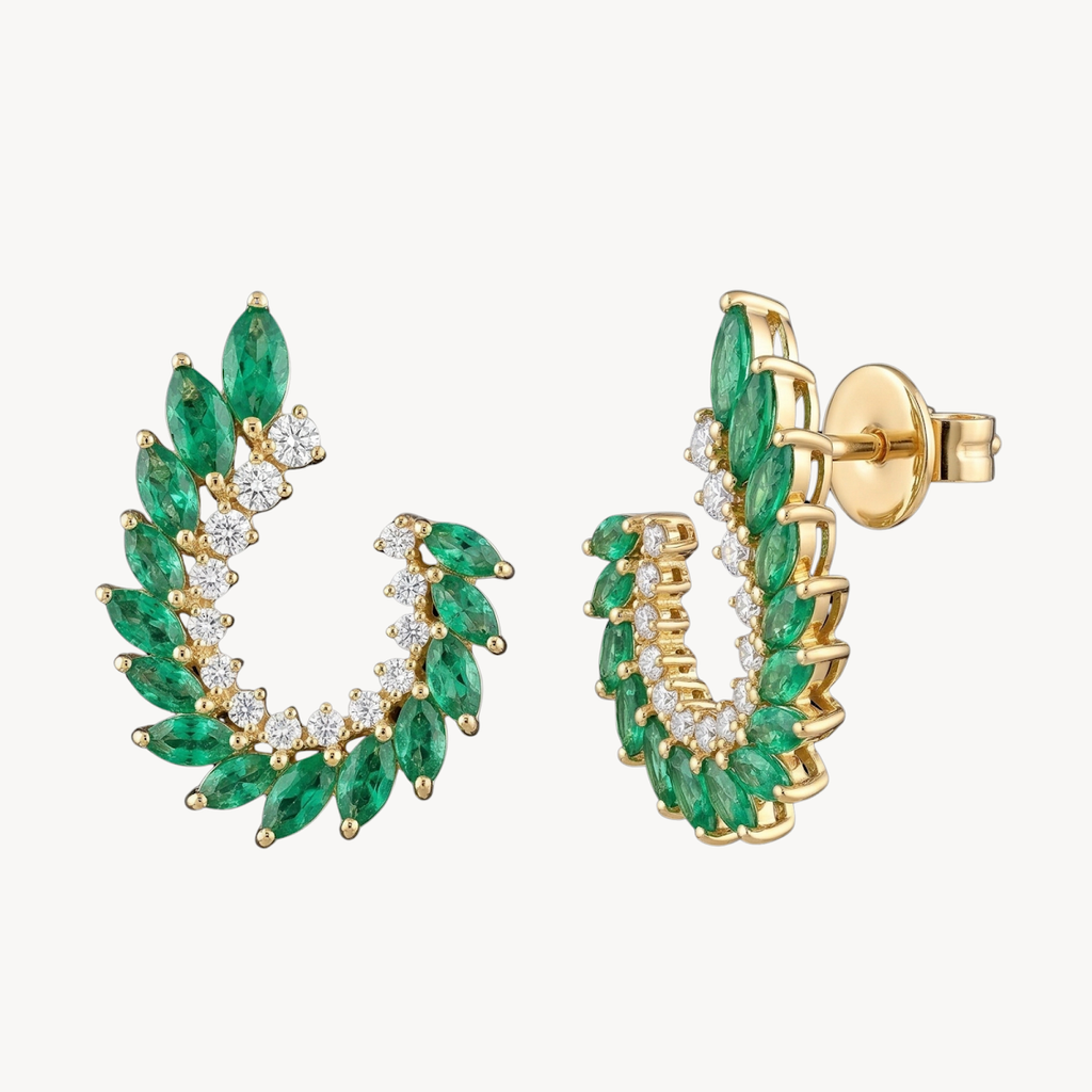 Emerald Marquise Diamond Wreath Hoop Earrings