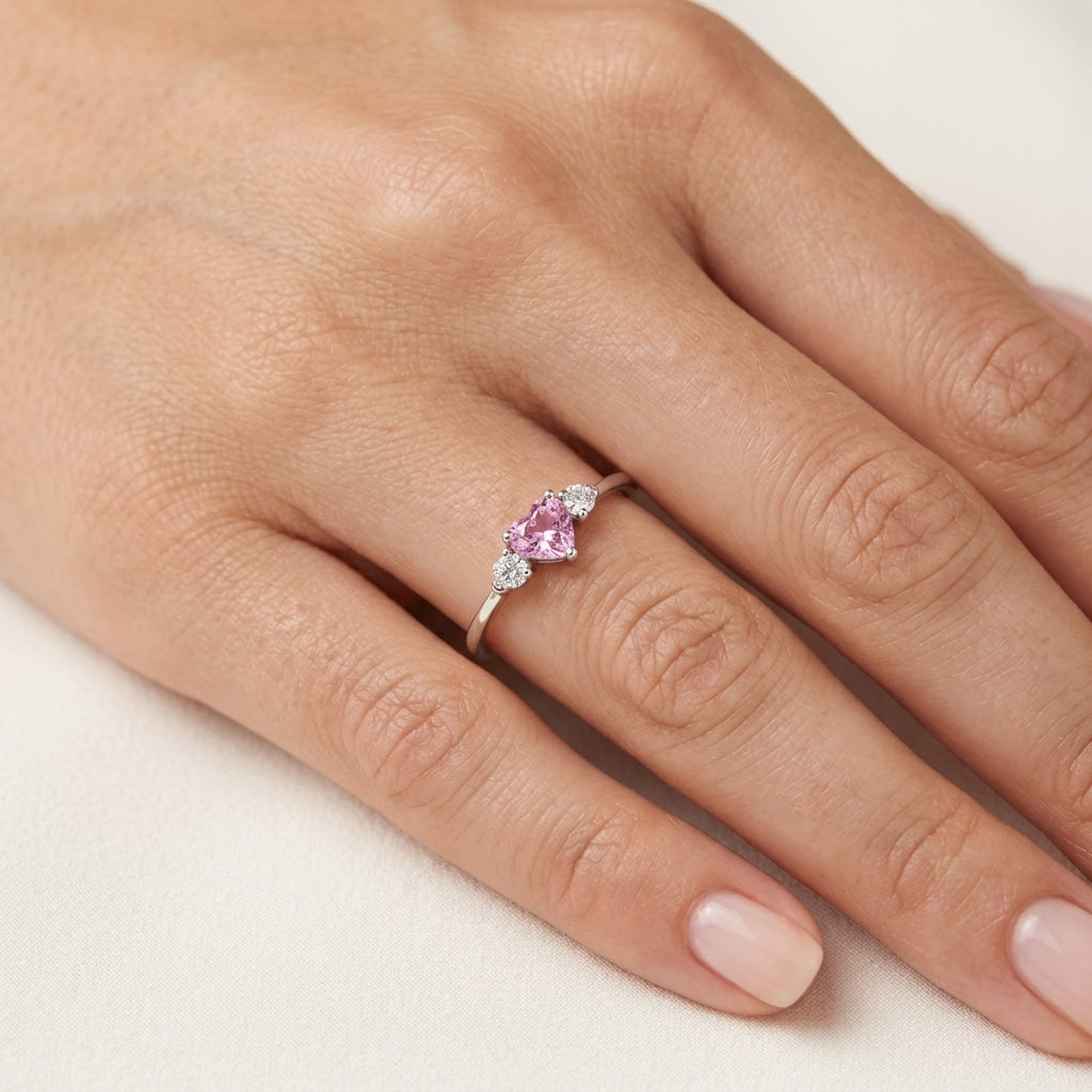 Pristine Diamond & Pink Sapphire Ring worn by model - Vicenza Miami