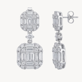 Emerald Cut Diamond Cluster Drop Earrings