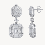 Emerald Cut Diamond Cluster Drop Earrings