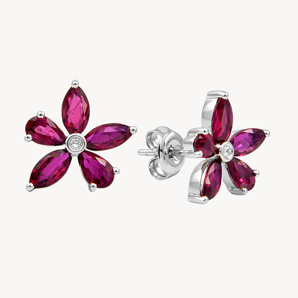 Flower Ruby & Diamond Earring
