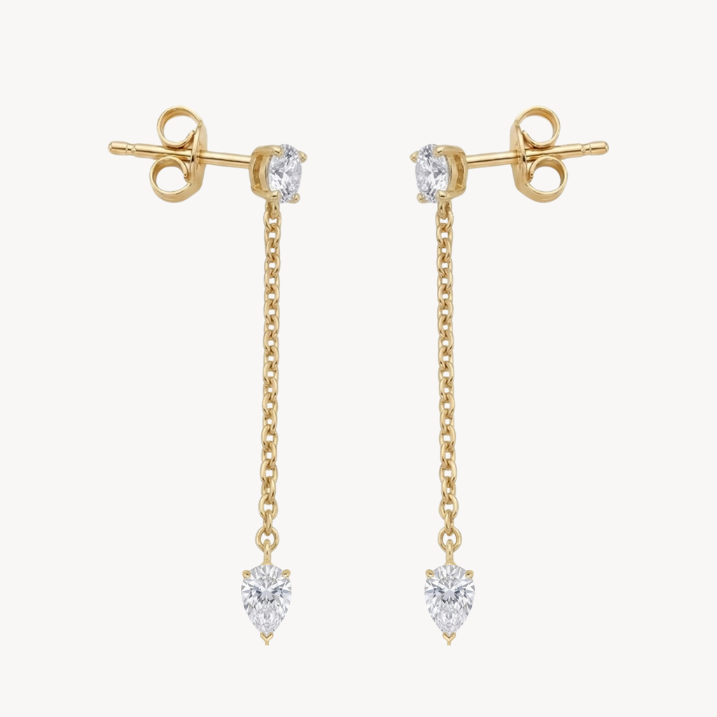 Pear Shaped Diamond Chain Drop Earrings