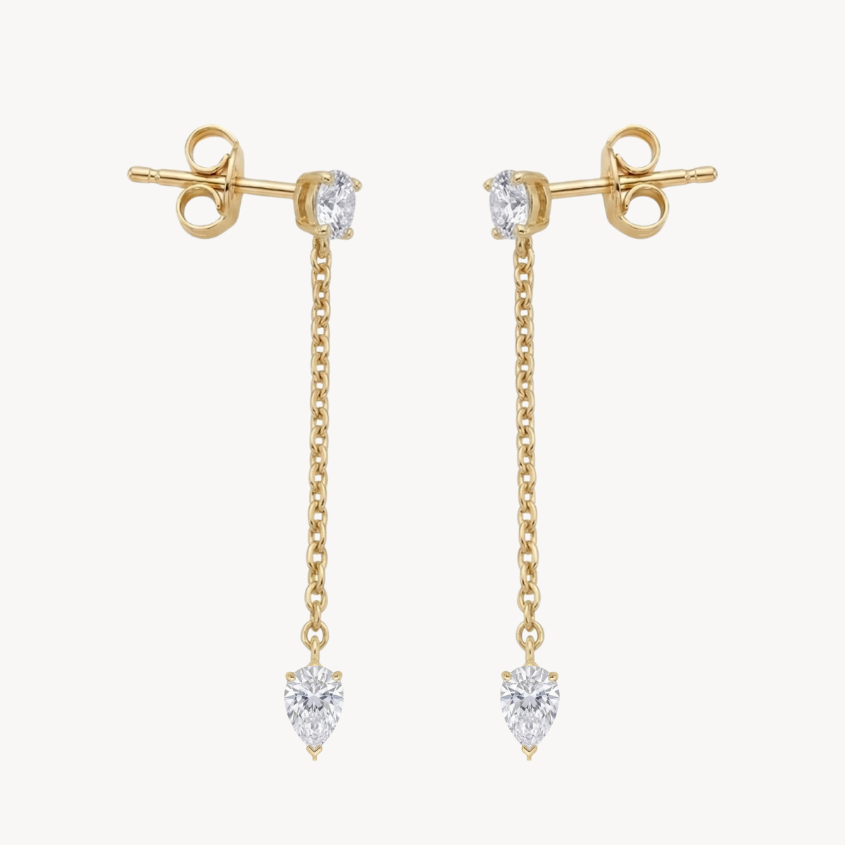 Pear Shaped Diamond Chain Drop Earrings