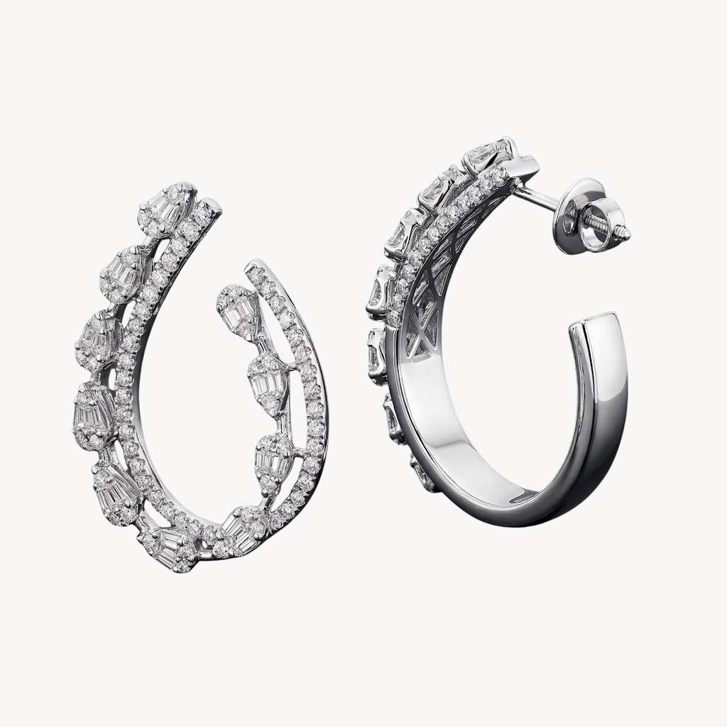 Baguette Diamond Multi-Row Hoop Earrings