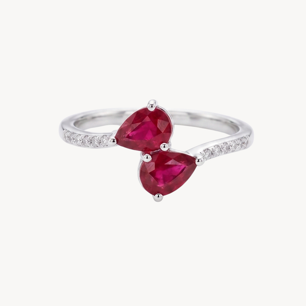 Pear Shaped Ruby Diamond Bypass Ring