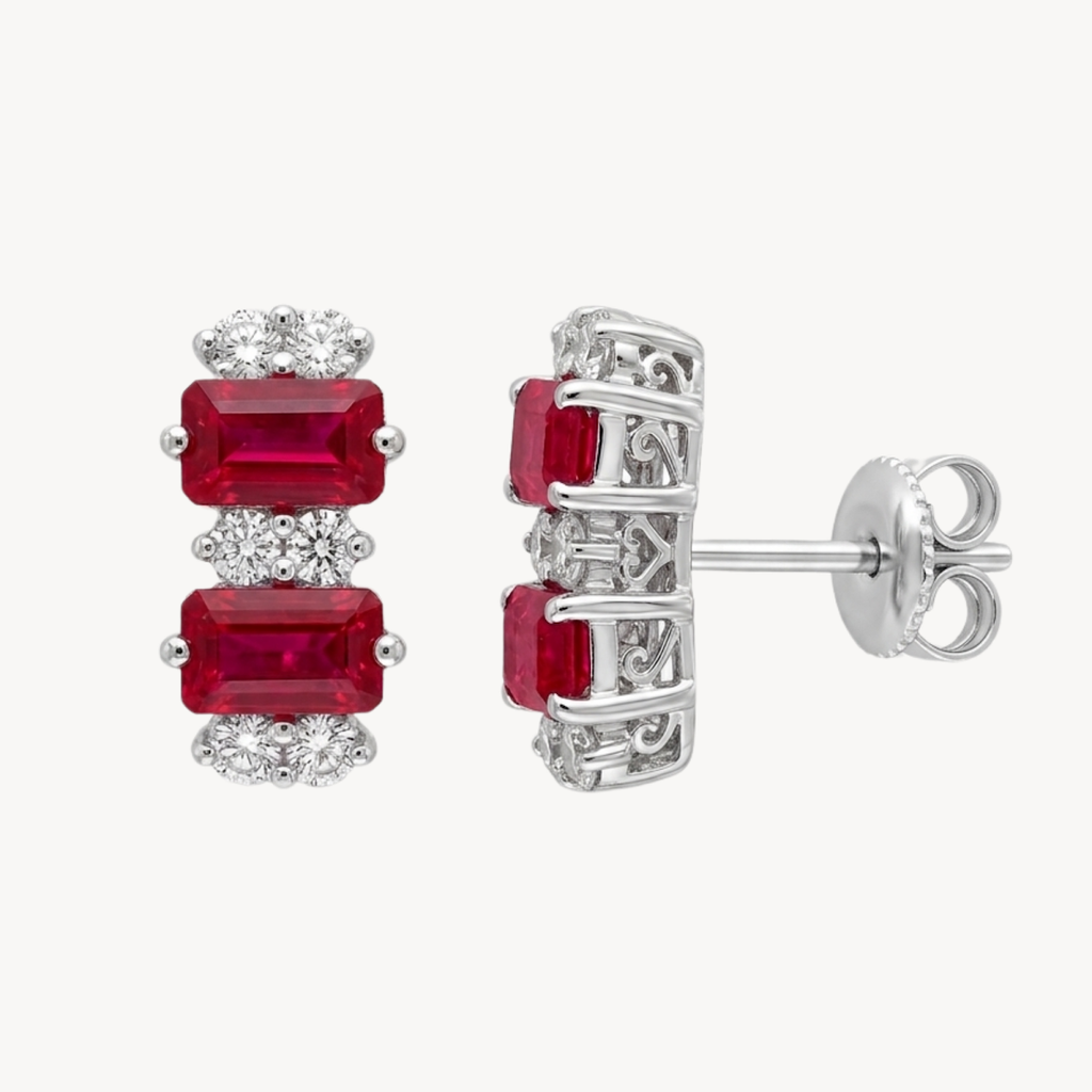 Ruby Diamond Cluster Stud Earrings