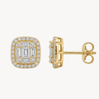 Emerald Cut Diamond Cluster Halo Stud Earrings