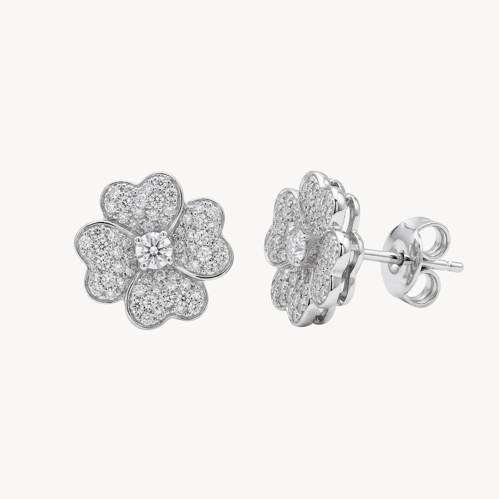 Diamond Pave Flower Stud Earrings
