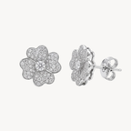 Diamond Pave Flower Stud Earrings