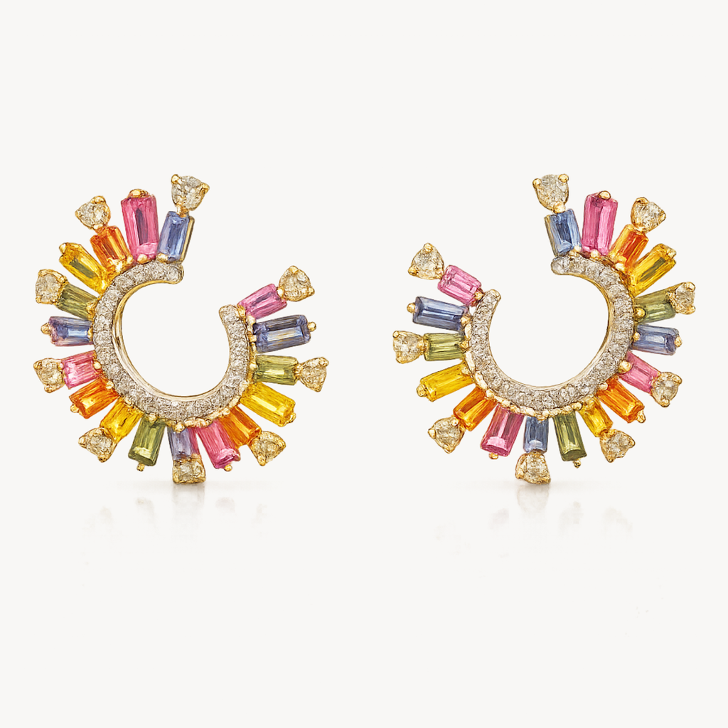 Prismatic Sapphire Fan Earring