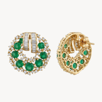 Emerald Diamond Circular Cluster Stud Earrings