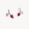 Pear Shaped Ruby Diamond Leaf Earrings