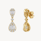Baguette Diamond Double Teardrop Drop Earrings