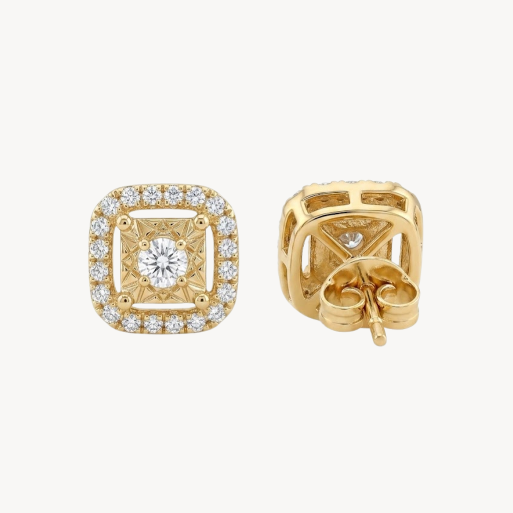 Golden Cushion Diamond Earring