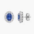 Oval Blue Sapphire Diamond Halo Stud Earrings