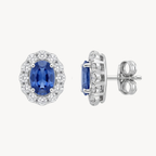 Oval Blue Sapphire Diamond Halo Stud Earrings