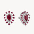 Pear Shaped Ruby Diamond Sunburst Stud Earrings