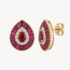 Ruby Baguette Diamond Halo Stud Earrings