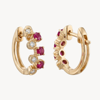 Ruby Diamond Alternating Huggie Hoop Earrings