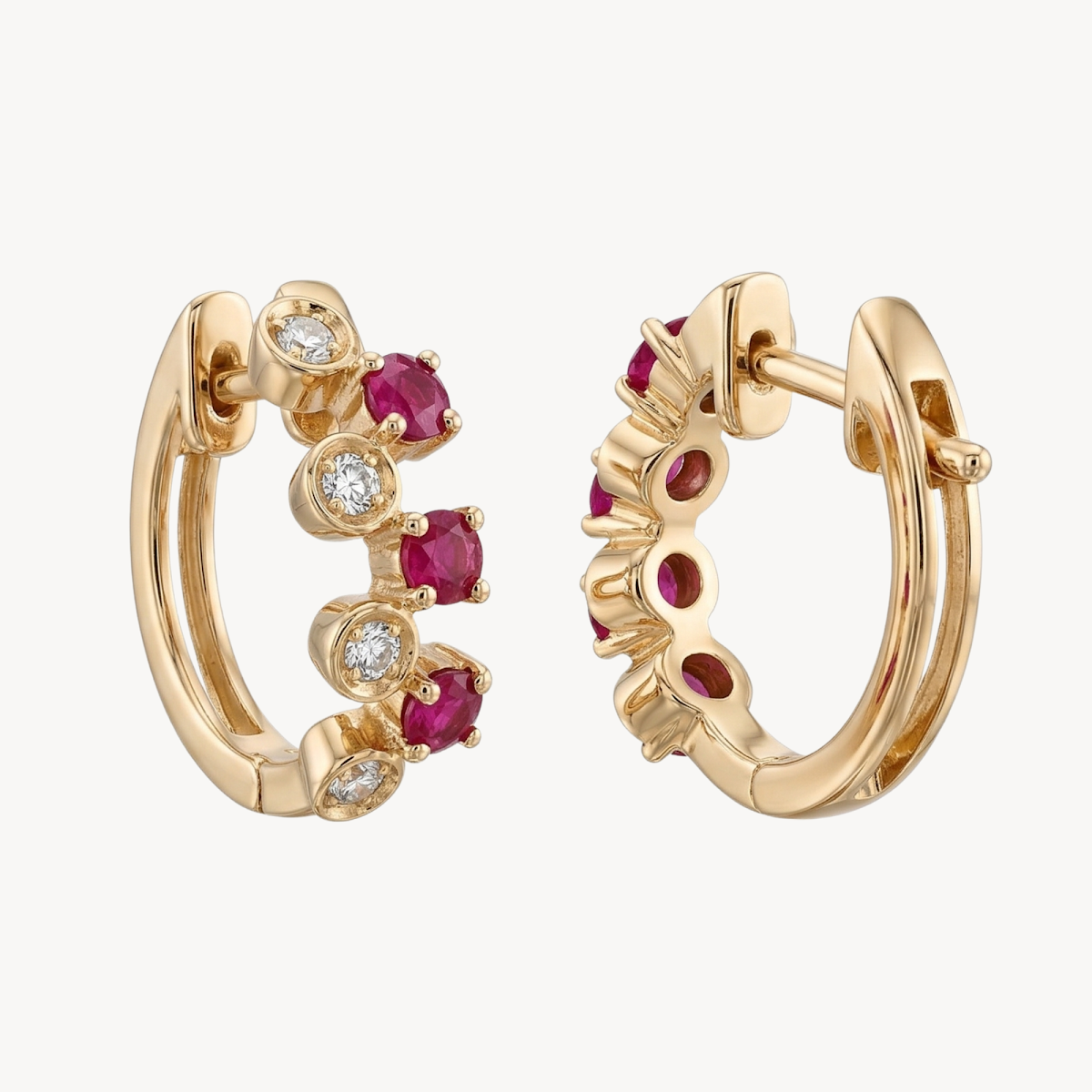 Ruby Diamond Alternating Huggie Hoop Earrings