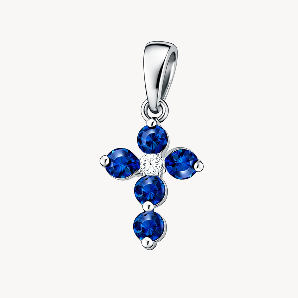Petite Cross Diamond & Sapphire Pendant