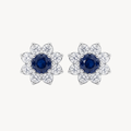 Blue Sapphire Diamond Flower Cluster Stud Earrings