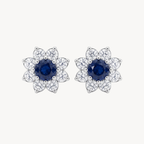 Blue Sapphire Diamond Flower Cluster Stud Earrings