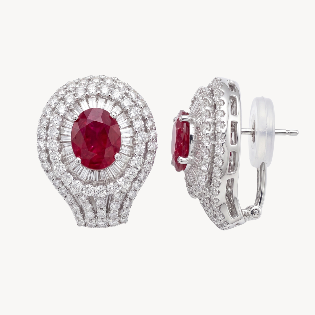Ruby Diamond Double Halo Leverback Earrings